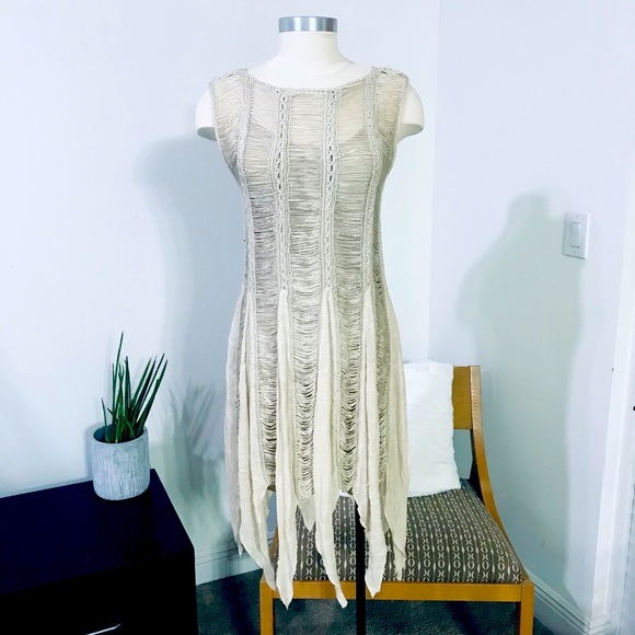 LINEN LIKE WHEAT COLOR UNIQUE DRESS - Picture 1 of 15